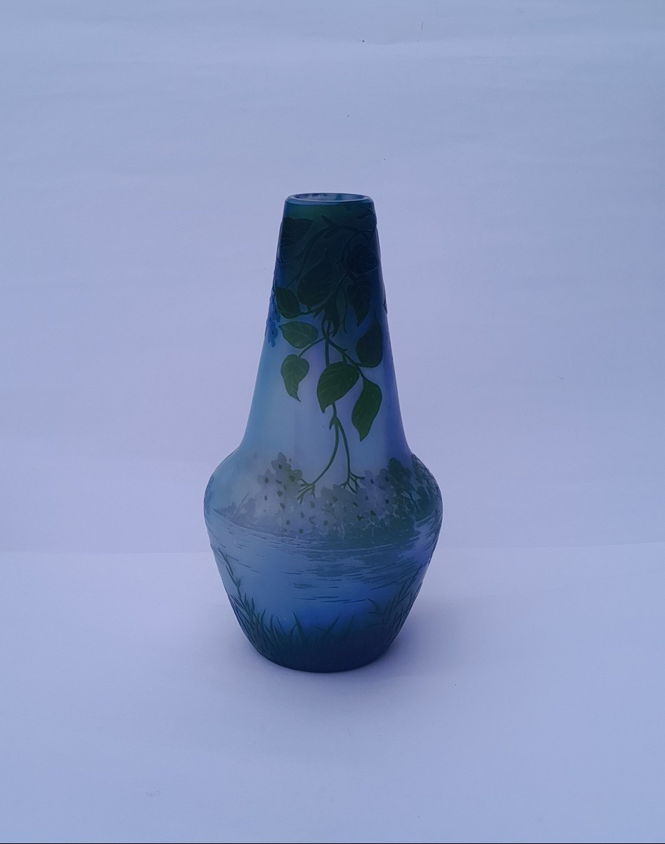 Pantin Crystal Factory, Camille De Vez, Art Nouveau Vase In Engraved Multi-layer Glass