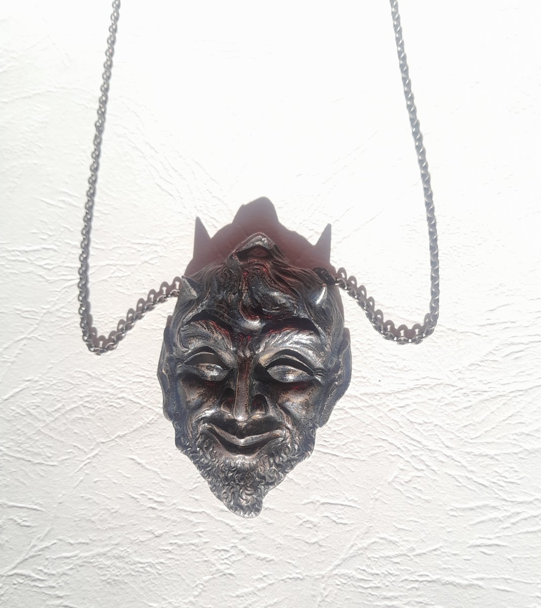 Pendentif art nouveau en argent de Leroyer, masque de satyre-photo-2