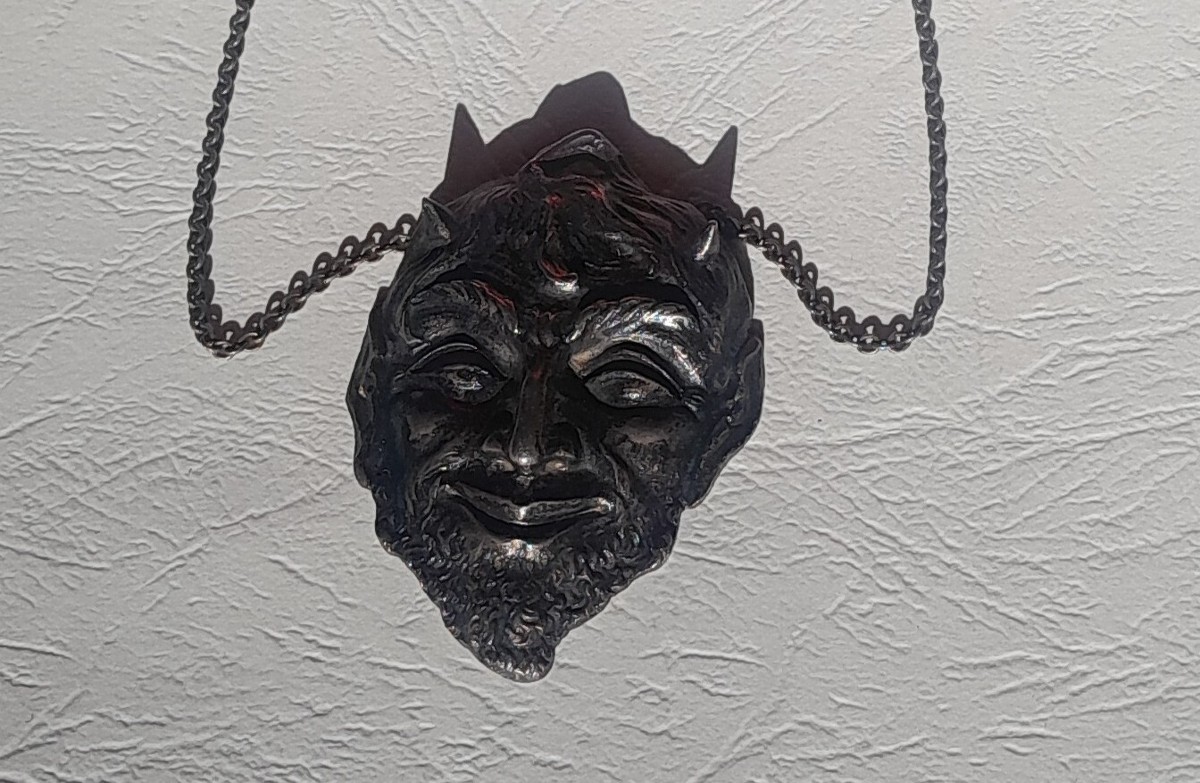 Pendentif art nouveau en argent de Leroyer, masque de satyre-photo-4