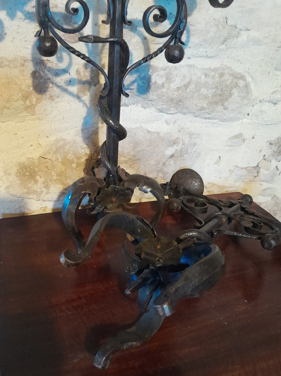 Pair Of Wrought Iron Candlesticks Decorated With Snakes-photo-6