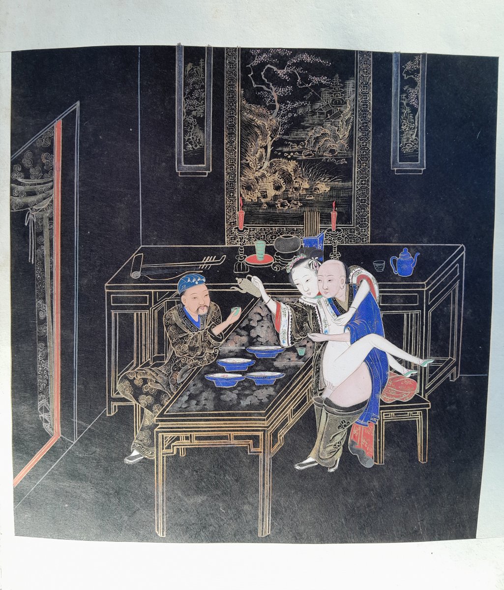 China, Album Of Six Erotic Paintings, 19th Century-photo-2