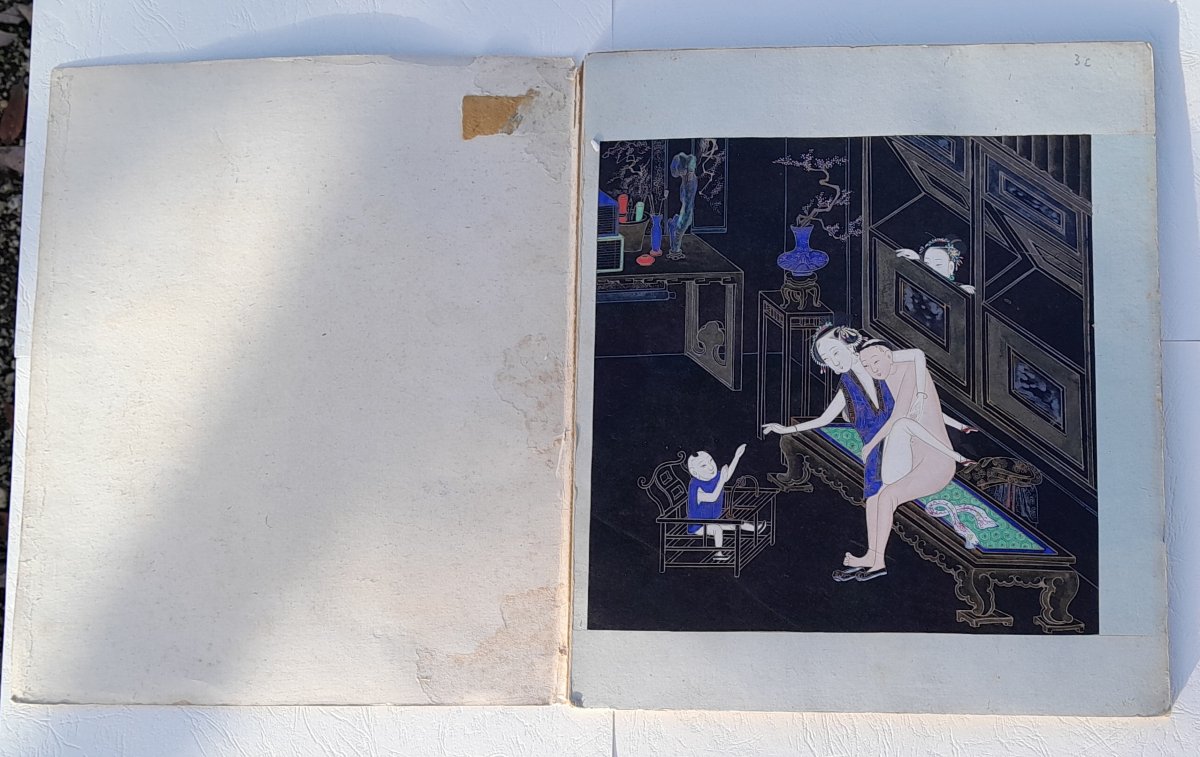 China, Album Of Six Erotic Paintings, 19th Century-photo-4
