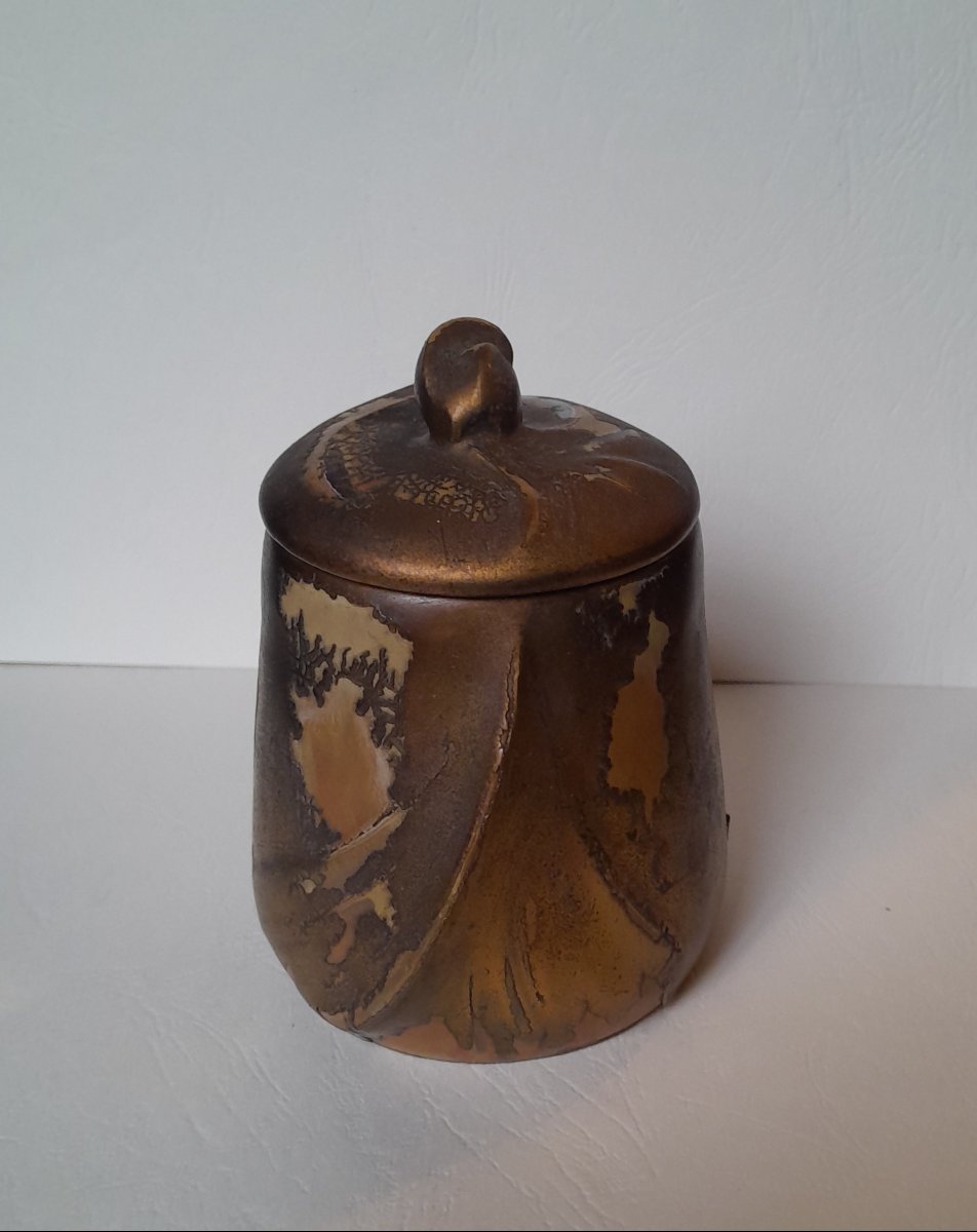 DENBAC, Pot couvert art nouveau, grès et métal-photo-3
