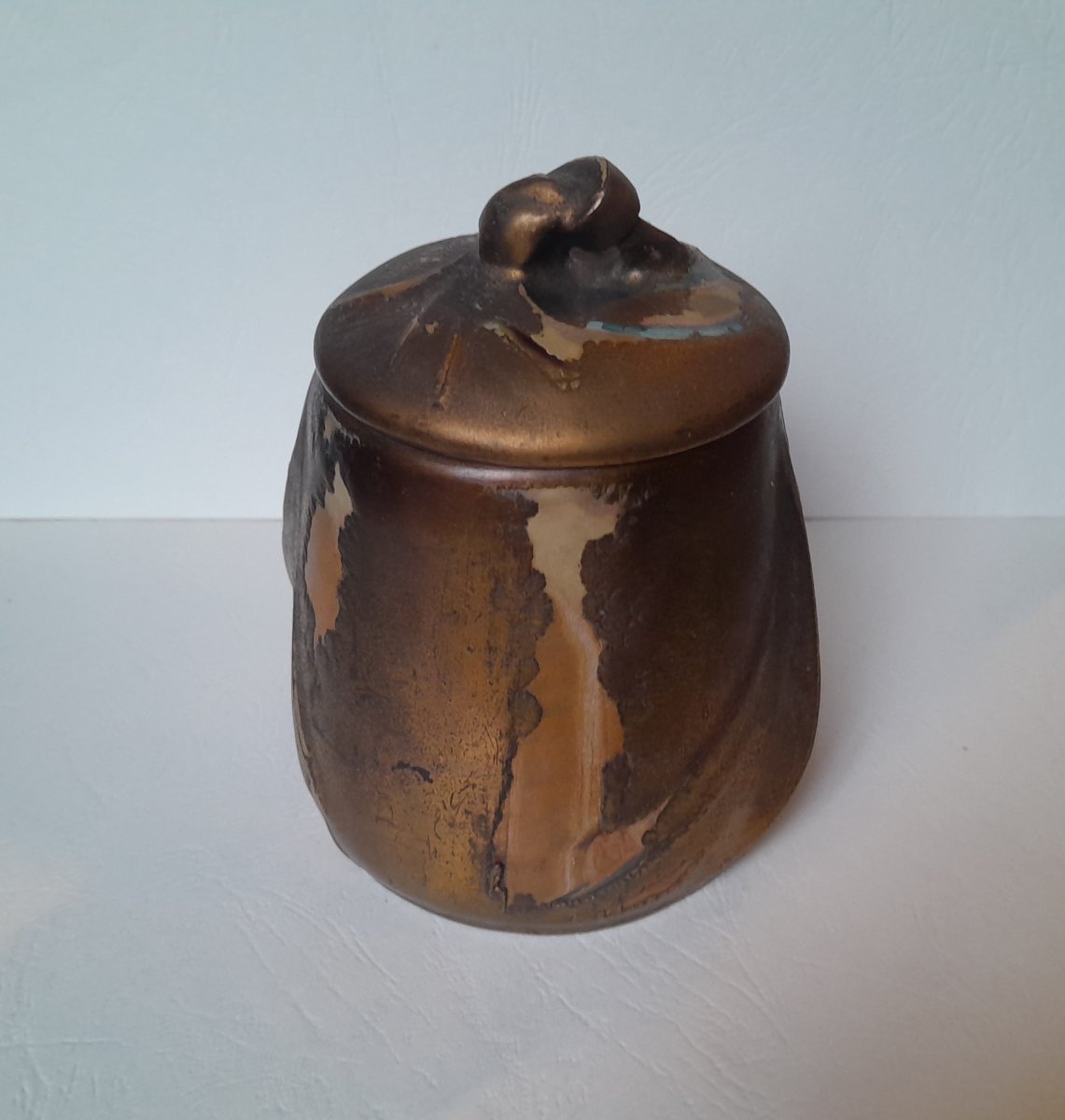 DENBAC, Pot couvert art nouveau, grès et métal-photo-4