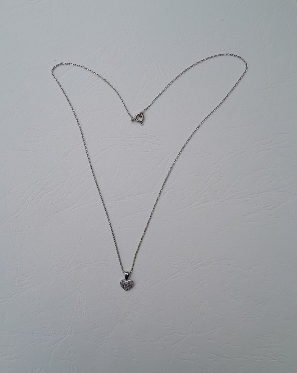 Collier, pendentif cœur avec diamants et chaîne en or blanc 18 carats-photo-3
