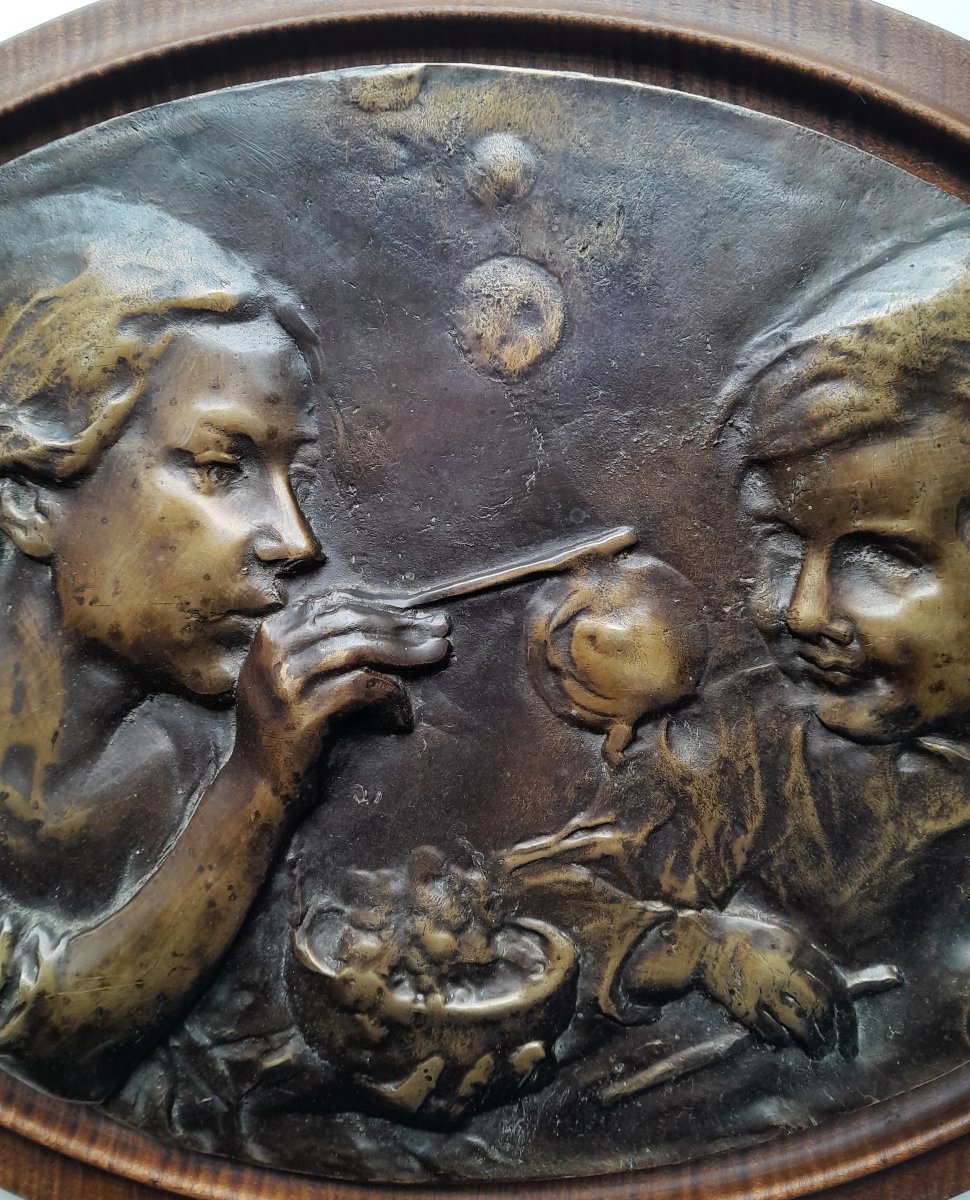 Attributed To Camillo Rapetti, "bolle Di Sapone", Bronze Bas-relief-photo-1