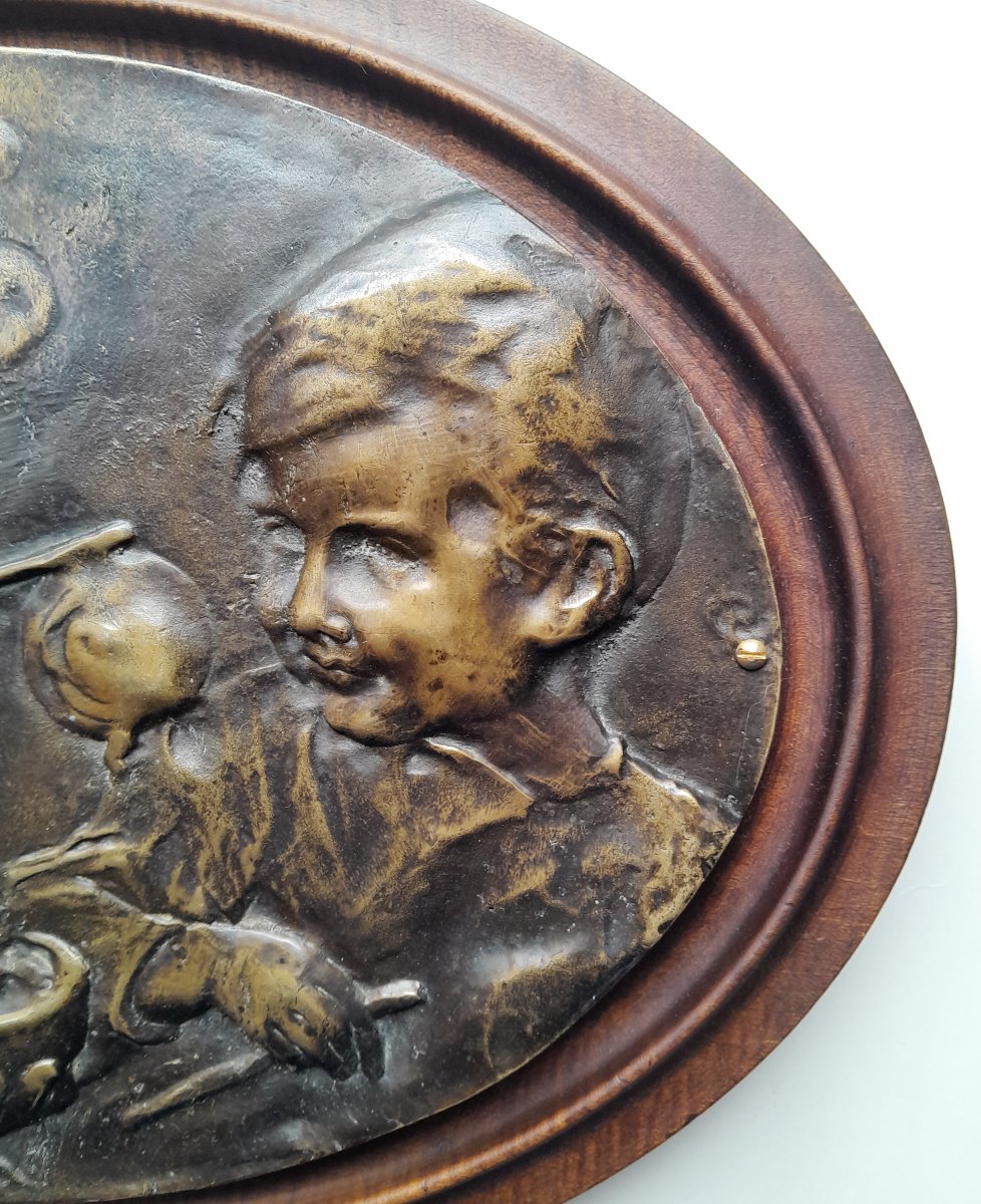 Attributed To Camillo Rapetti, "bolle Di Sapone", Bronze Bas-relief-photo-2
