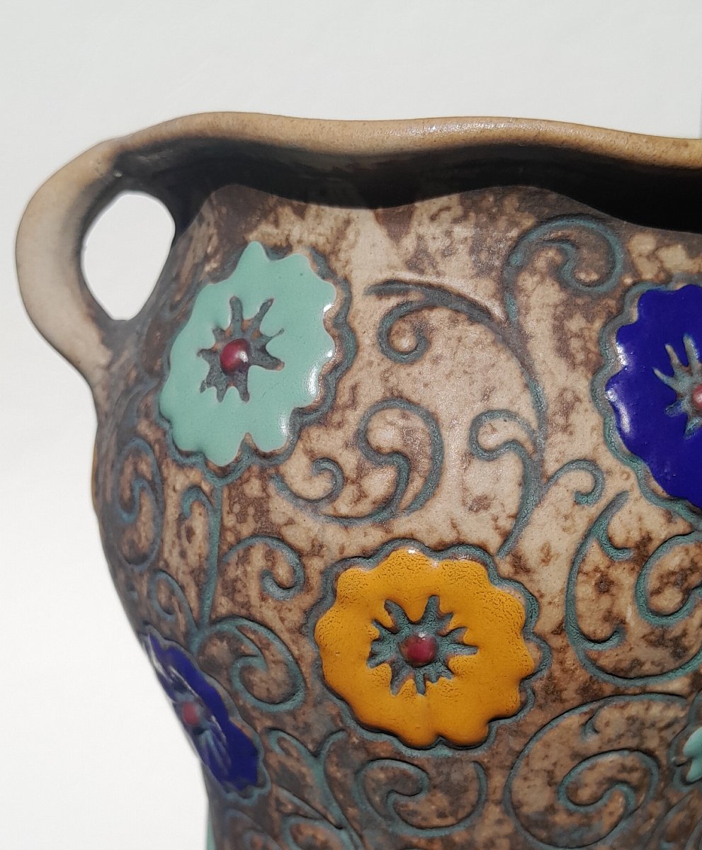 Amphora, Art Nouveau Vase With Floral Decoration-photo-3