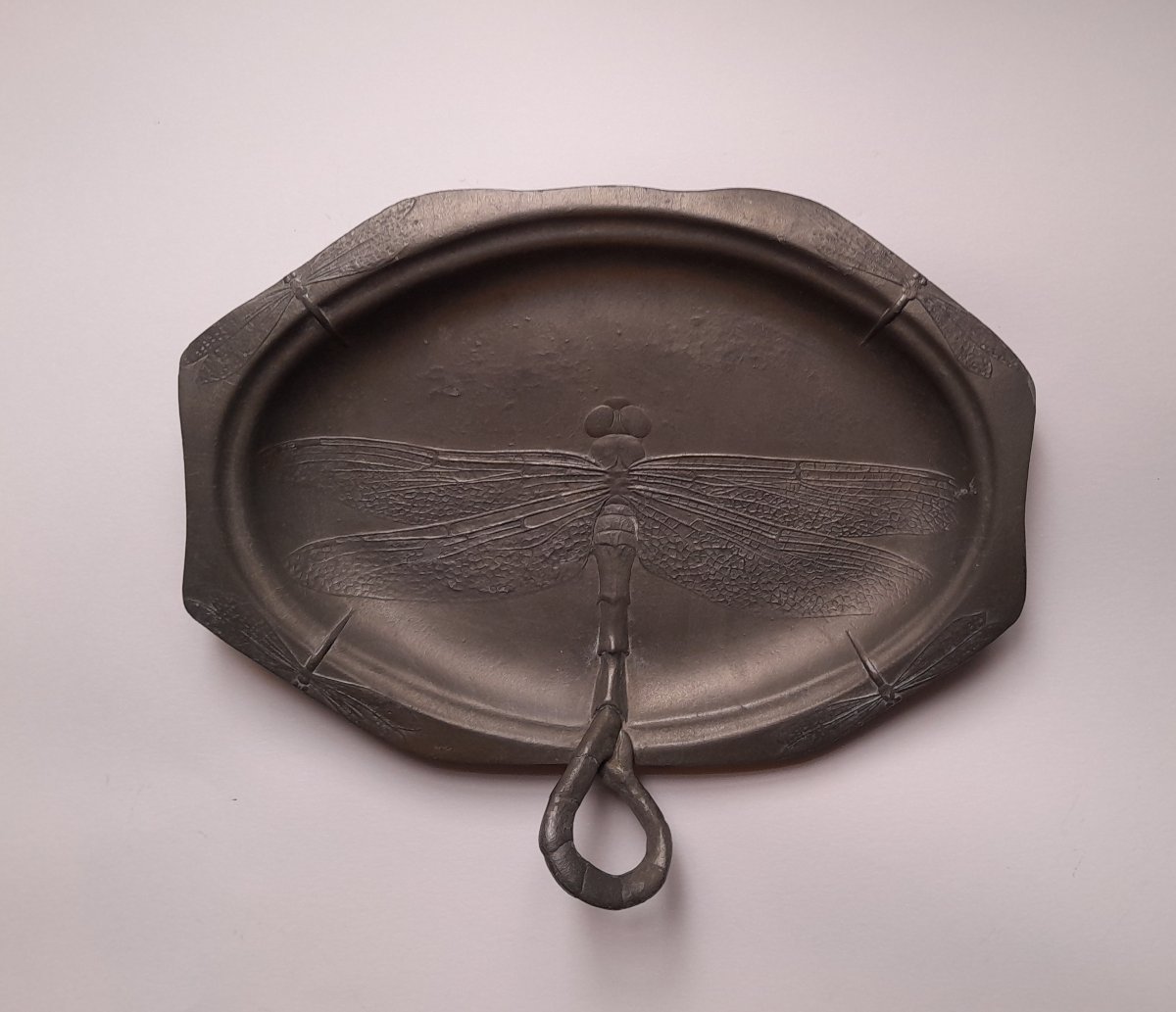 Kayserzinn, Art Nouveau Dragonfly Trinket Dish -photo-2