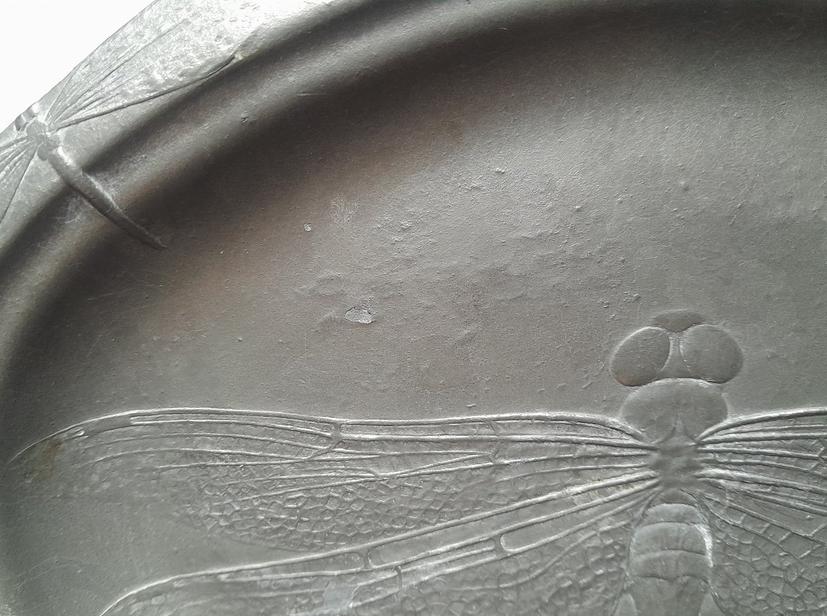 Kayserzinn, Art Nouveau Dragonfly Trinket Dish -photo-4