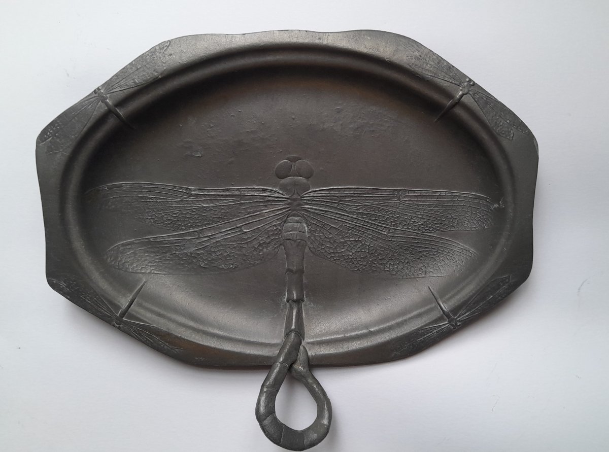 Kayserzinn, Art Nouveau Dragonfly Trinket Dish -photo-2
