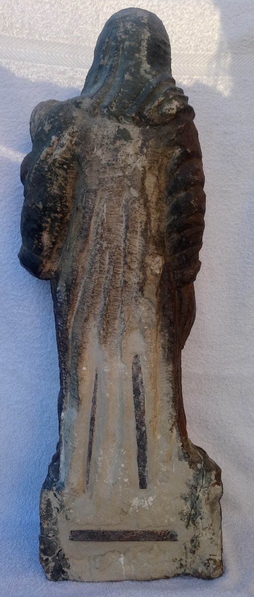 Statue En Pierre Polychrome XVIIè Vierge à L’enfant - Prière Contre La Peste-photo-4