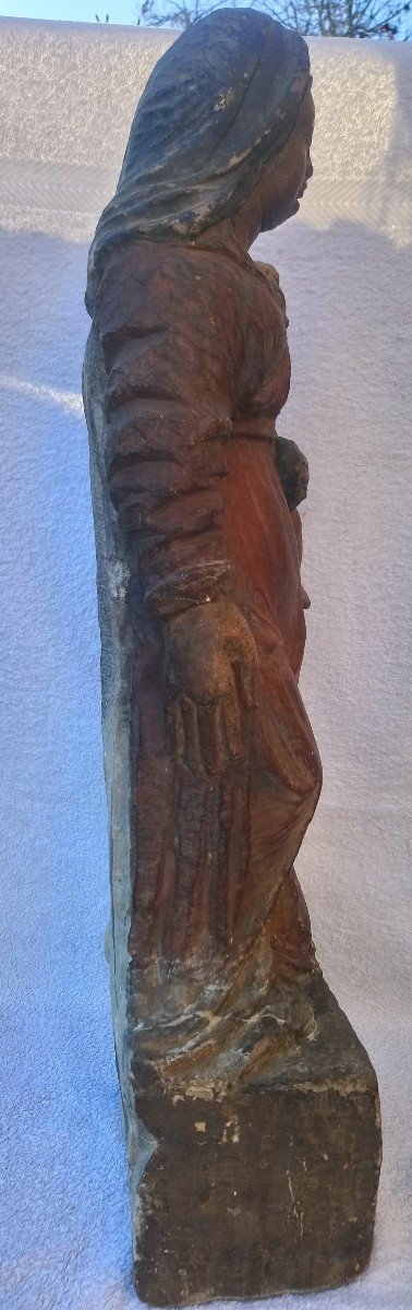 Statue En Pierre Polychrome XVIIè Vierge à L’enfant - Prière Contre La Peste-photo-2