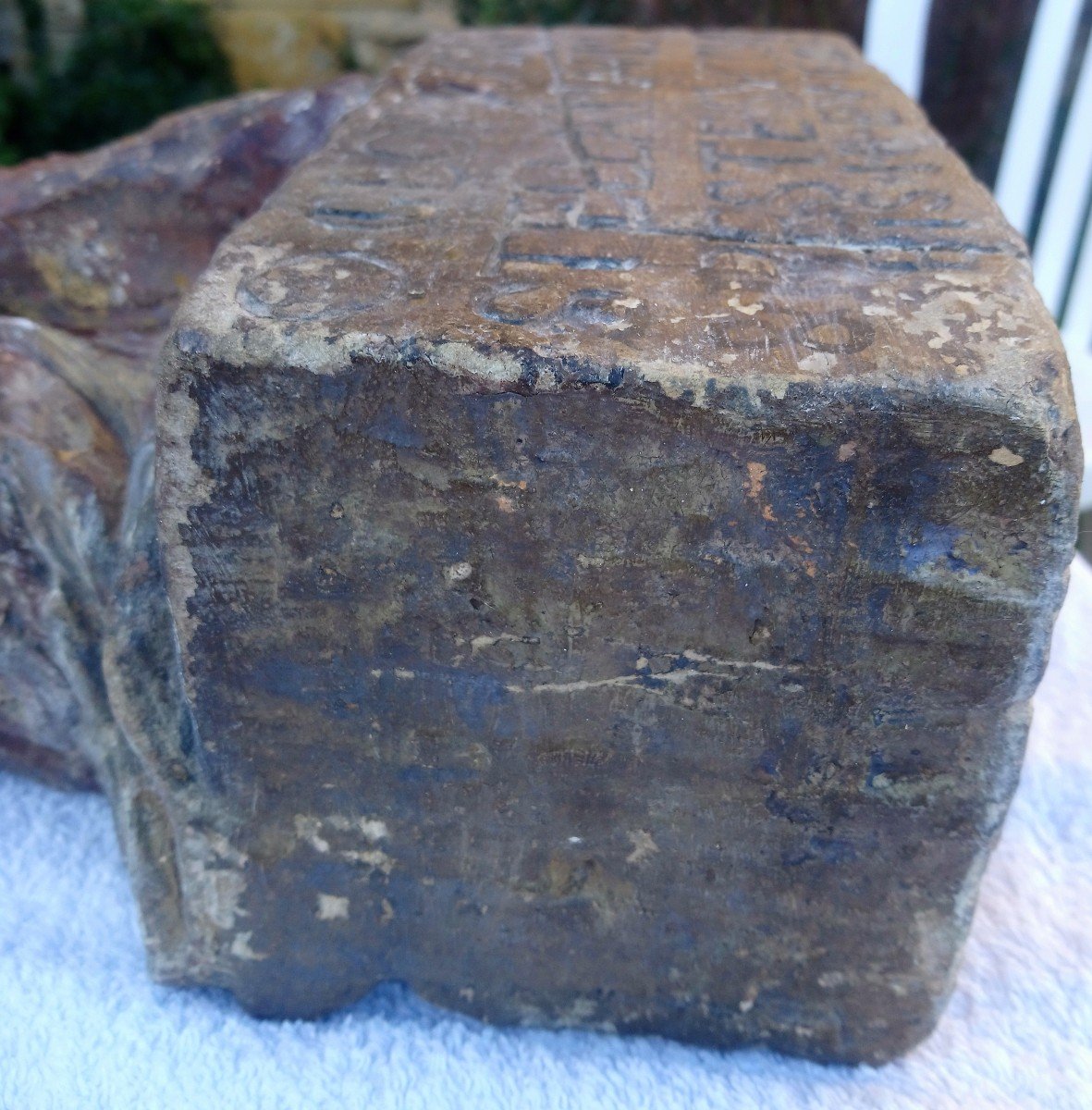 Statue En Pierre Polychrome XVIIè Vierge à L’enfant - Prière Contre La Peste-photo-5