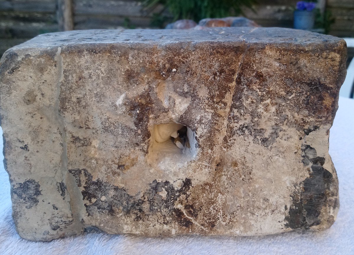 Statue En Pierre Polychrome XVIIè Vierge à L’enfant - Prière Contre La Peste-photo-6