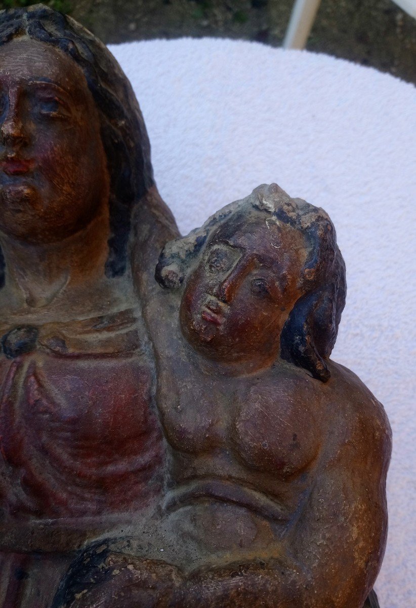 Statue En Pierre Polychrome XVIIè Vierge à L’enfant - Prière Contre La Peste-photo-7