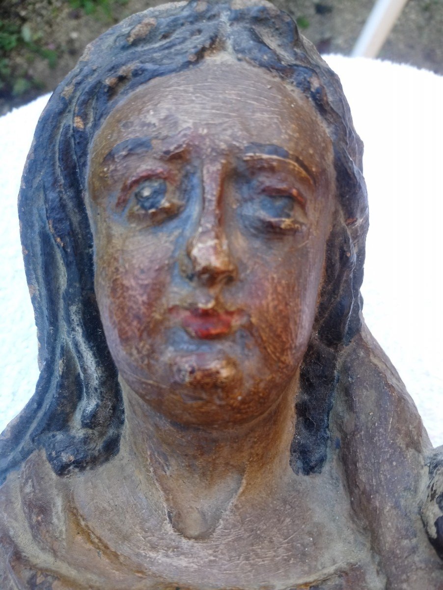 Statue En Pierre Polychrome XVIIè Vierge à L’enfant - Prière Contre La Peste-photo-8