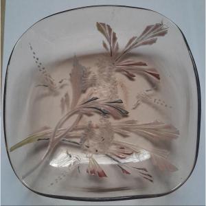 Coupelle Emile Gallé cristallerie en verre fumé émaillé à décor aquatique