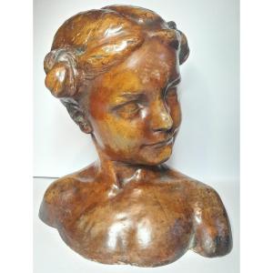 Patinated Plaster Bust "amour" By Max Blondat With A Dedicace And Signed By The Artist