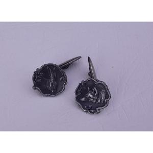 Art Nouveau Silver Cufflinks, Hunting Jewelry