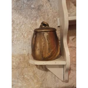 DENBAC, Pot couvert art nouveau, grès et métal