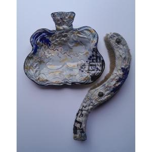 Emile Gallé, ramasse-miettes en faïence à décor japonisant