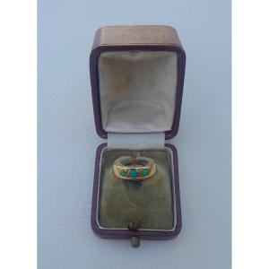 Bague ancienne en or, turquoises, et diamants