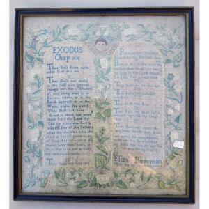 Very Old English Sampler / Needlework - Old Testament - 10 Commandments-1749