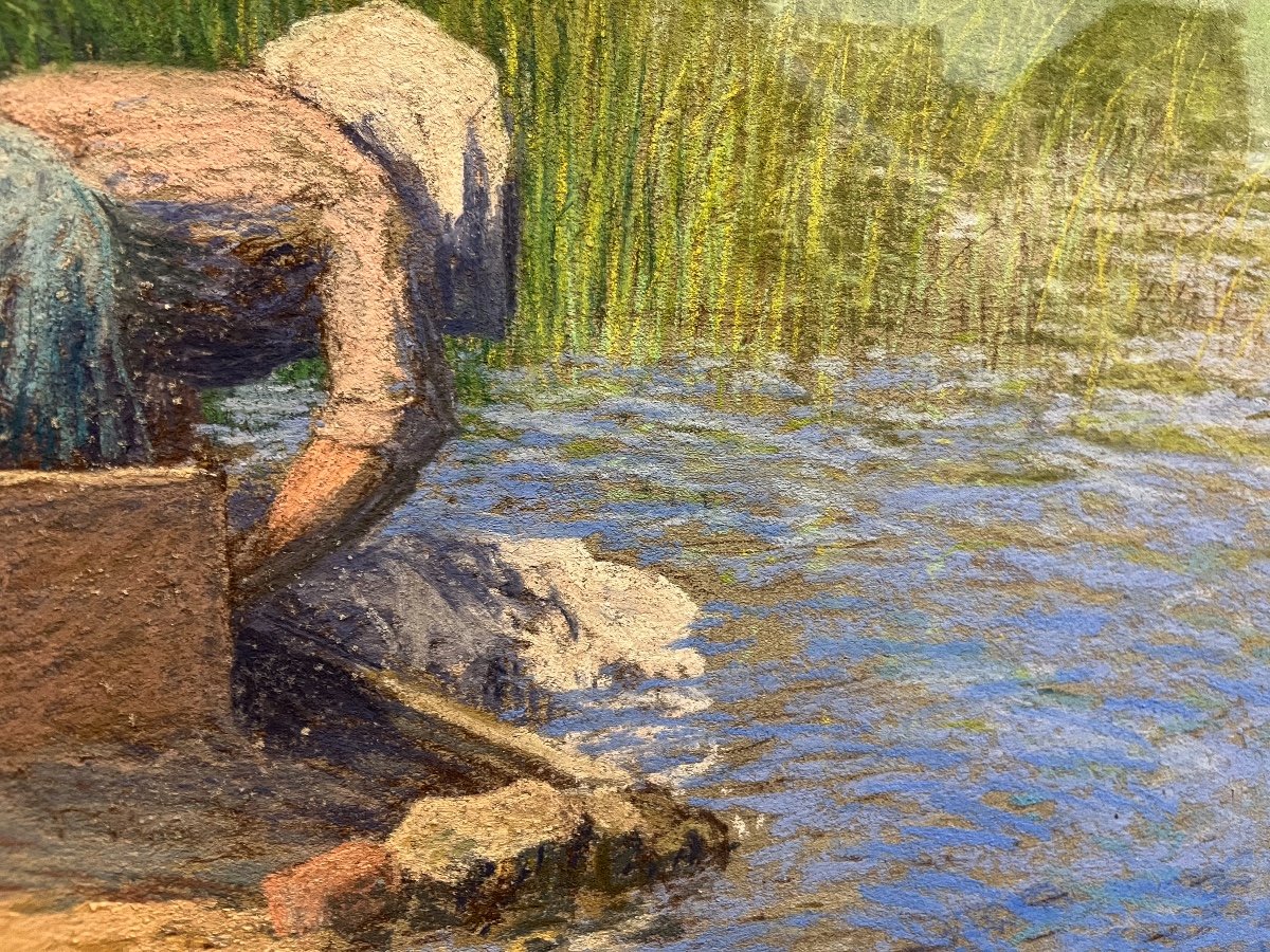 H RAGNEAU (XX -ème siècle ) lavandière en bord de rivière -photo-2