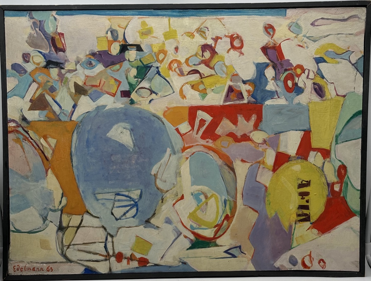 Jean Edelmann (1916-2008) composition abstraite huile sur toile signé.