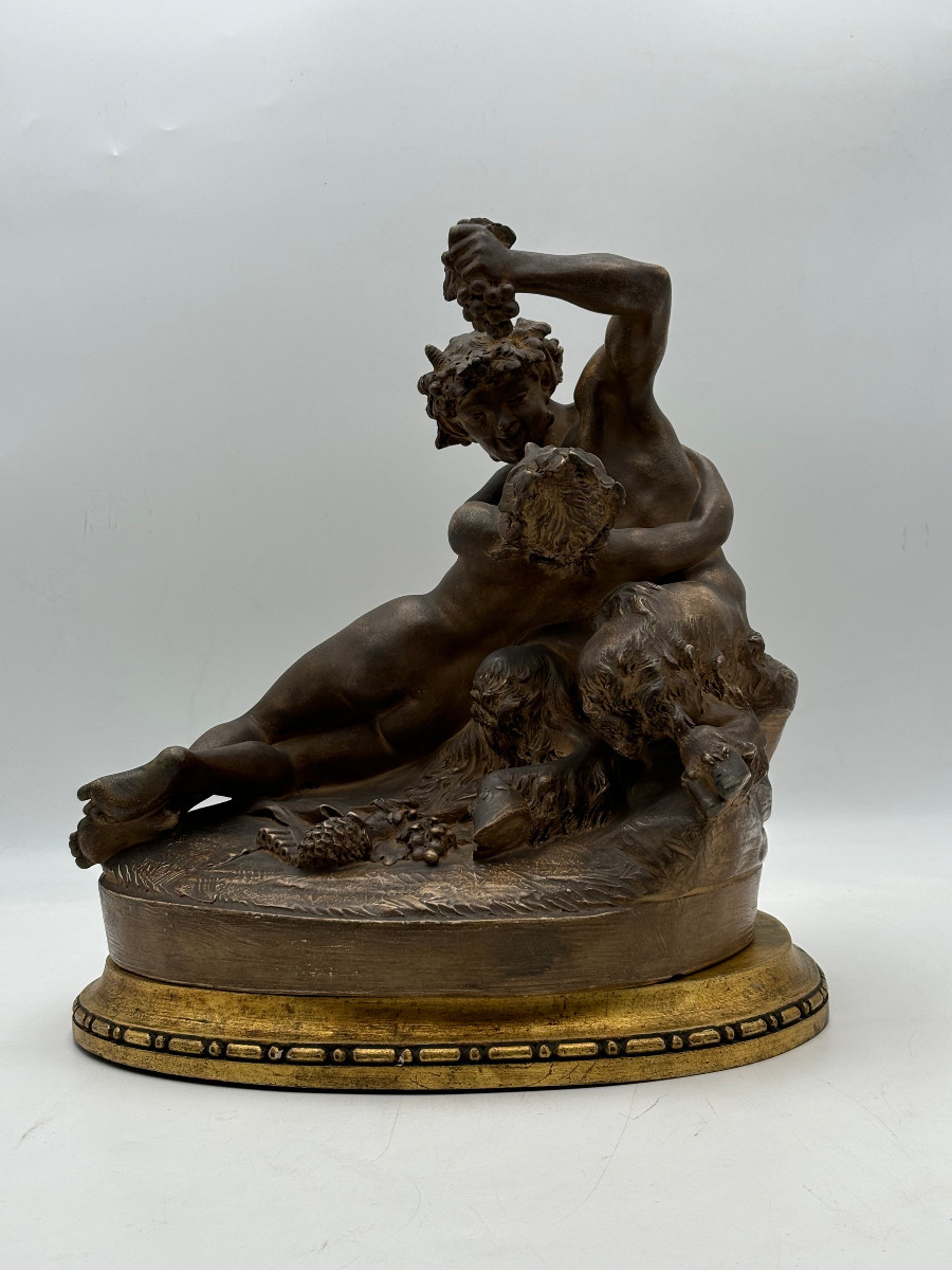 Faune à la grappe de raisin et jeune femme  d'après Clodion 