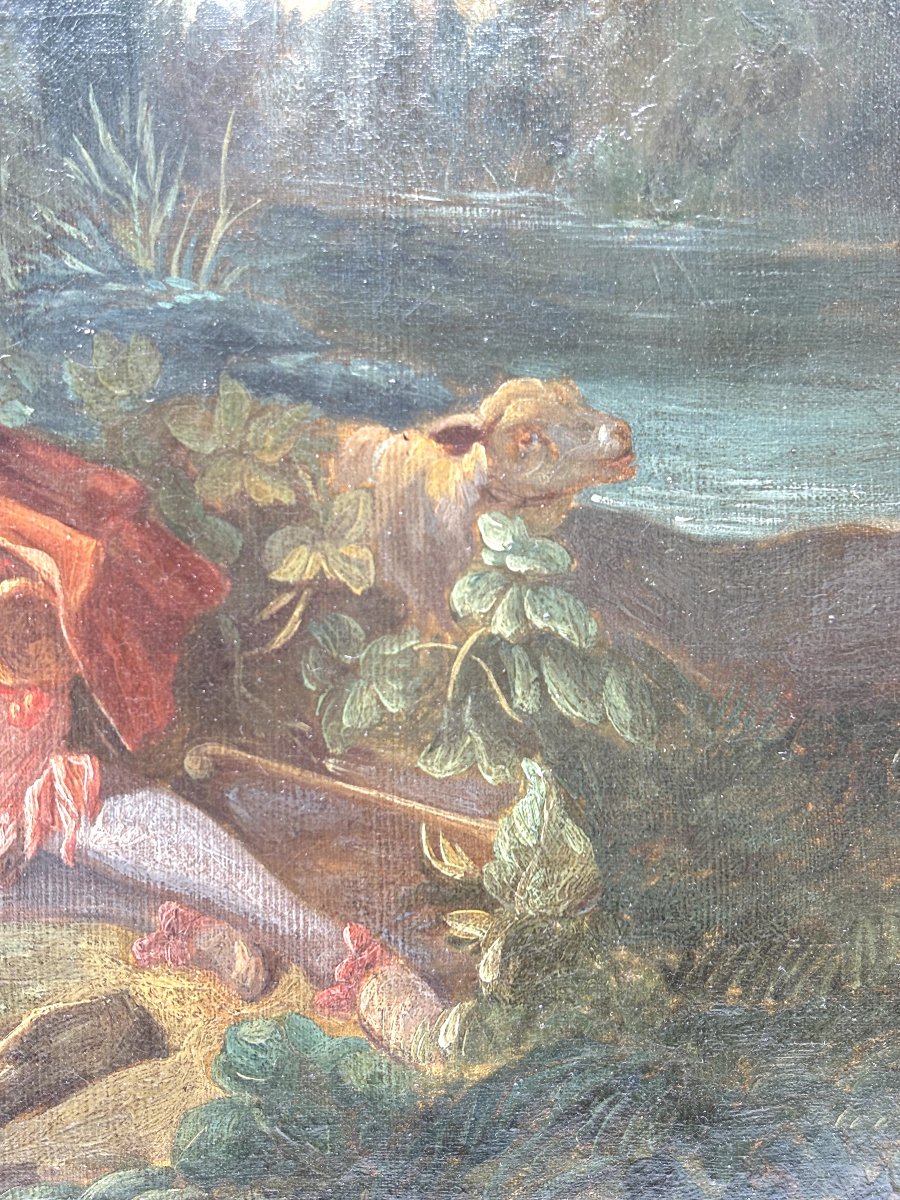 Etienne SABATIER  (1810-1868) scène galante dans un cadre champêtre -photo-2