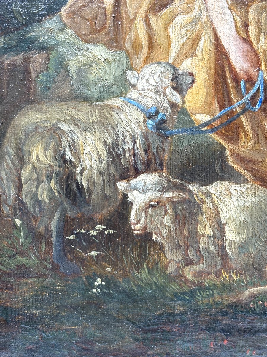 Etienne SABATIER  (1810-1868) scène galante dans un cadre champêtre -photo-3