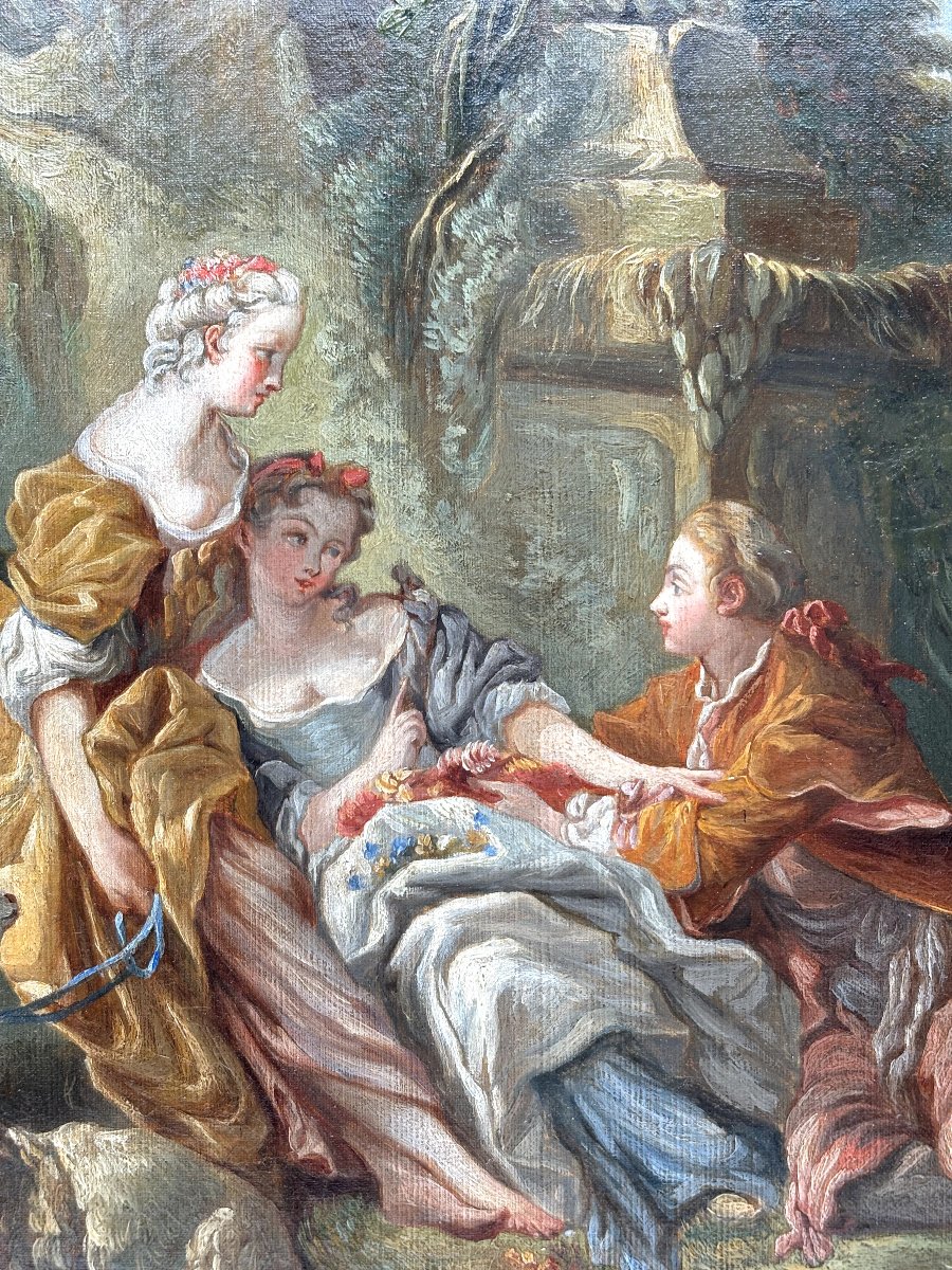 Etienne SABATIER  (1810-1868) scène galante dans un cadre champêtre -photo-4