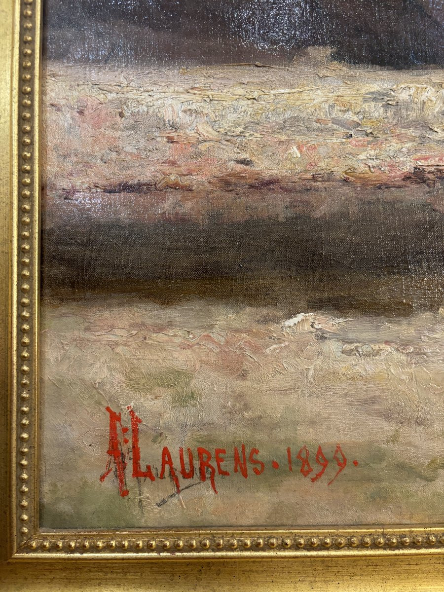 LAURENS ( école fin XIX début XX ème ) Lavandières dans un paysage valloné et rocheux -photo-2