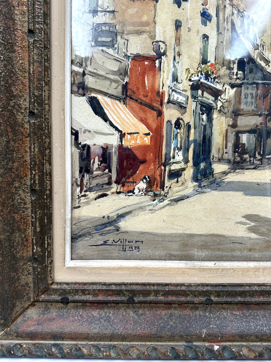 Eugène VILLON  (1879-1951)  Dinan rue de la tour de l'horloge -photo-2