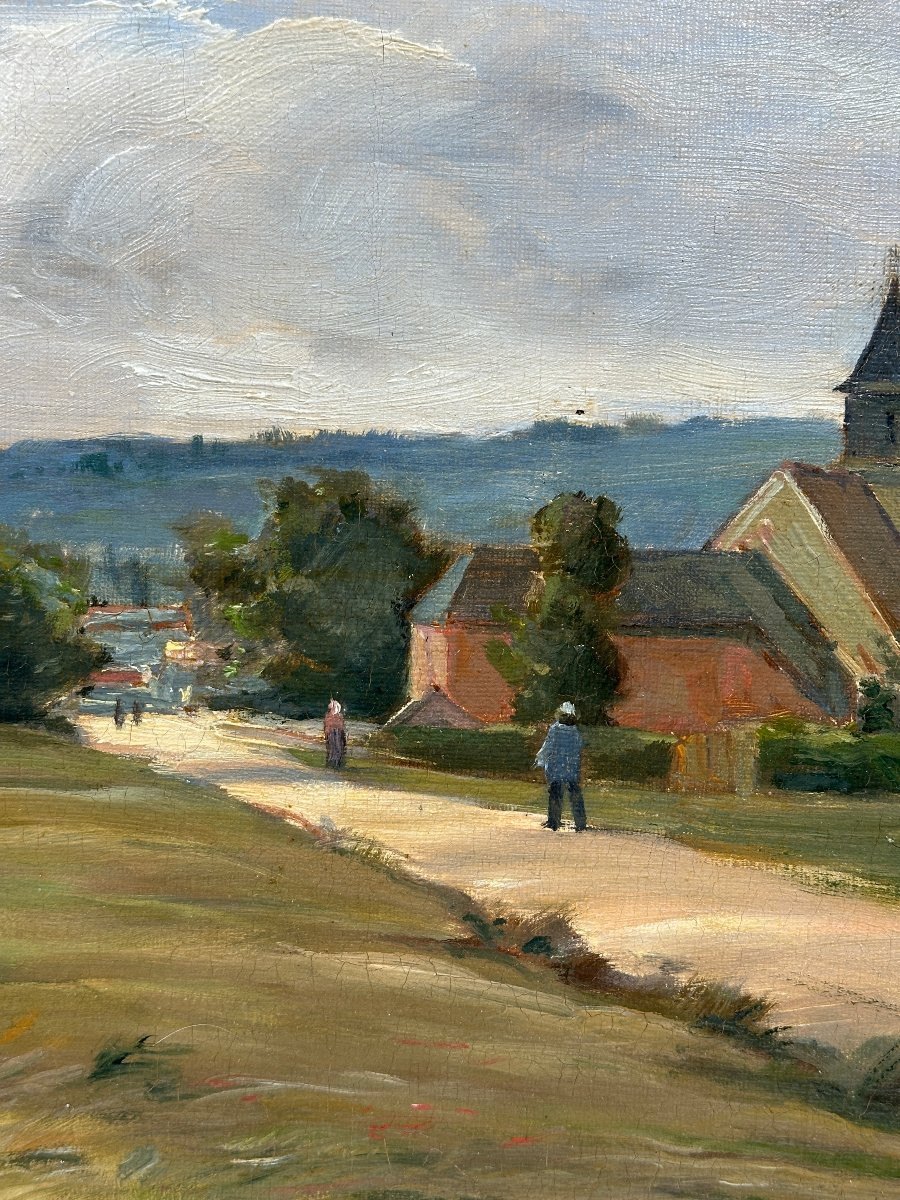 Paul LIOT (1855-1902) L'entrée du village, huile sur toile. -photo-3