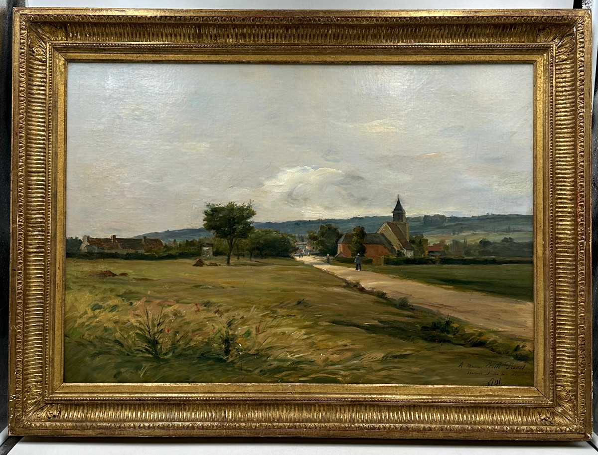 Paul LIOT (1855-1902) L'entrée du village, huile sur toile. 