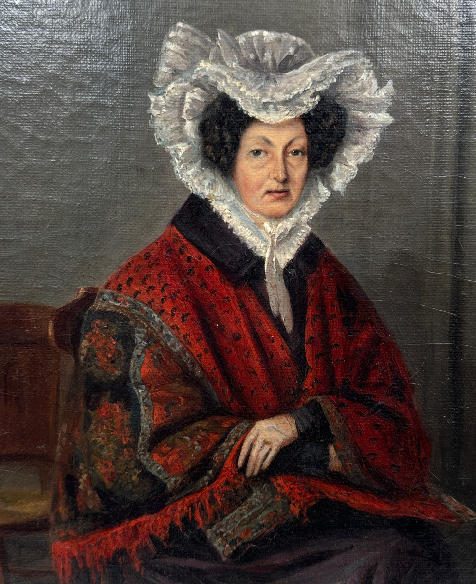 "lady Wearing A Lace Bonnet" (19th Century), Oil On Canvas-photo-2