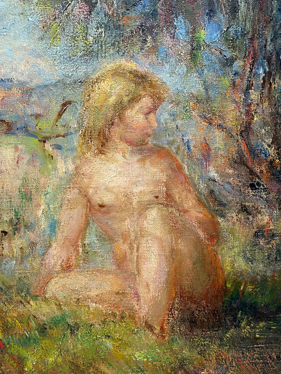 LANNI jeune enfant assise esquisse huile sur toile -photo-2