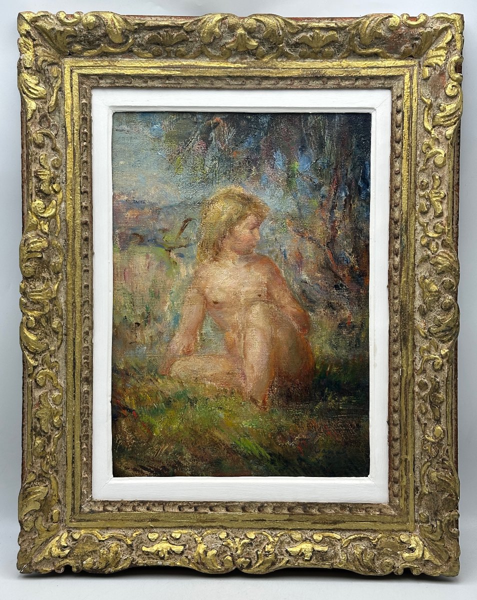 LANNI jeune enfant assise esquisse huile sur toile 