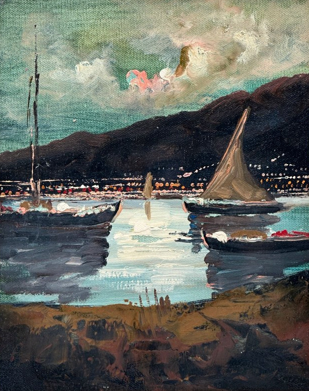 "the Moored Sailboats" By A. Capizzi, Oil On Canvas-photo-2