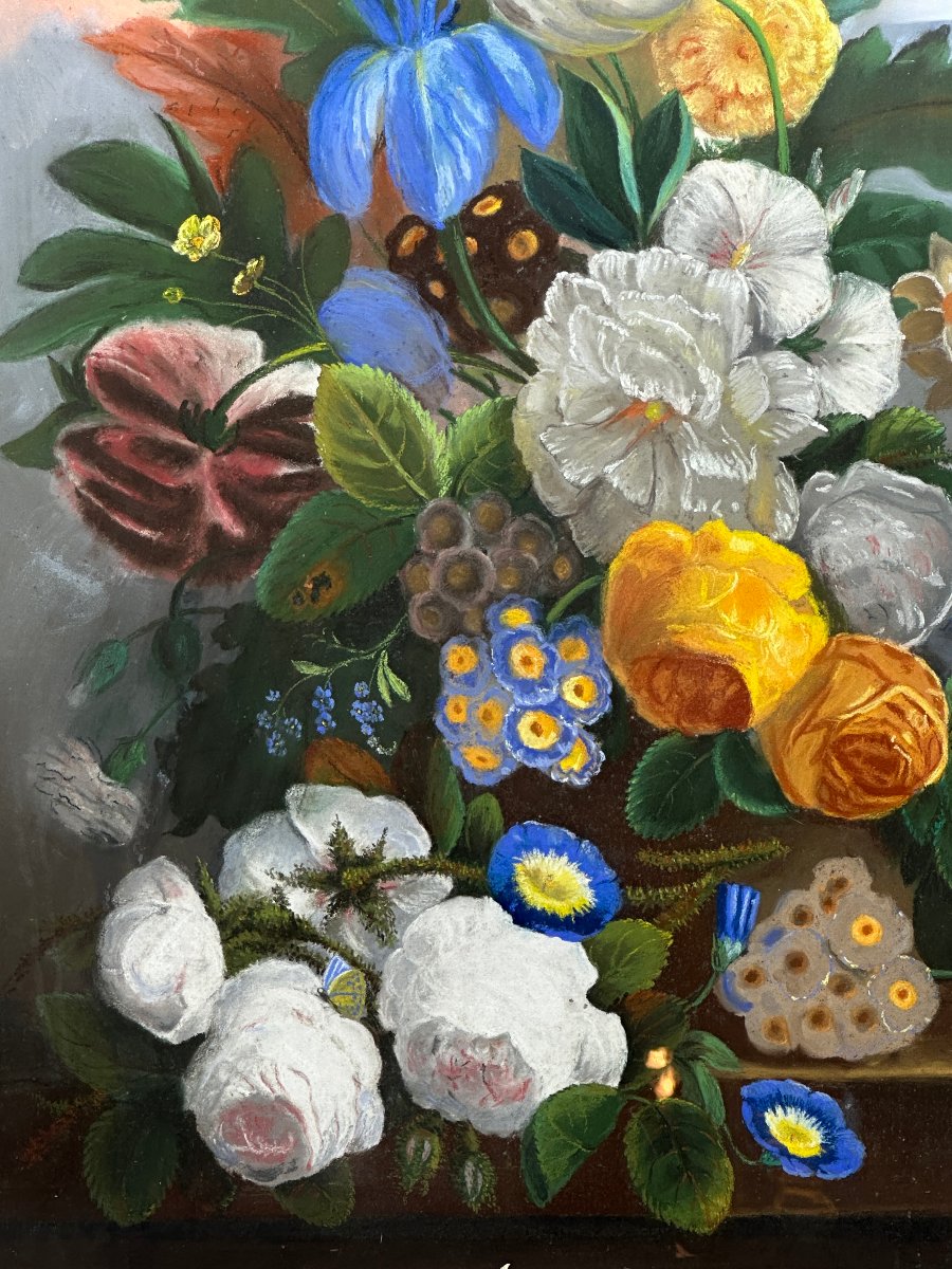   Louise LENOT (LOGEROT) XIXème composition bouquet de fleurs -photo-2