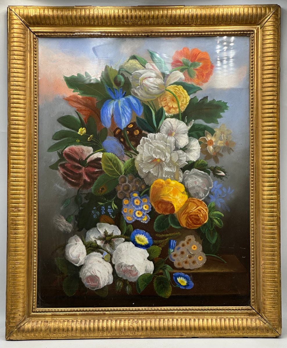   Louise LENOT (LOGEROT) XIXème composition bouquet de fleurs 
