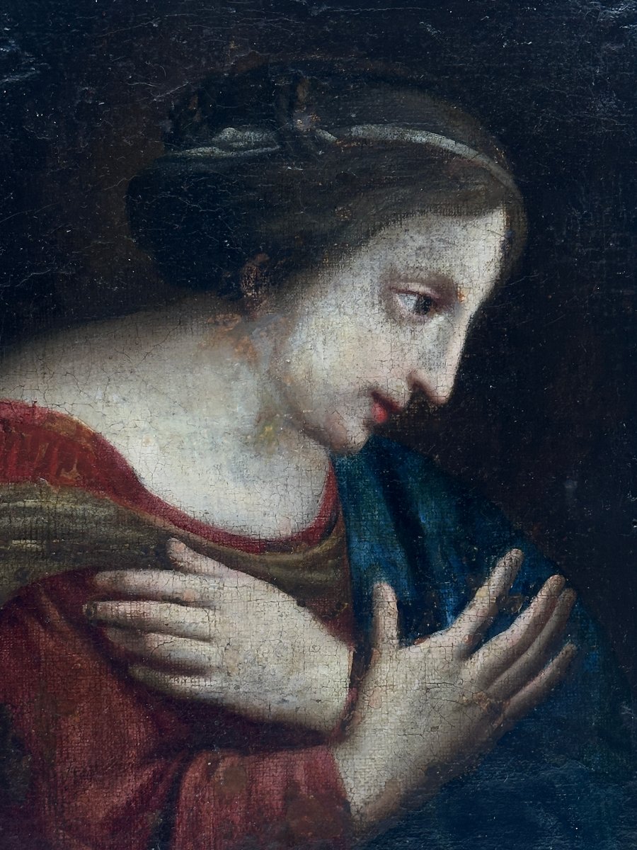 Vierge en prière, Ecole de la fin du XVIIIème, Huile sur toile.-photo-2
