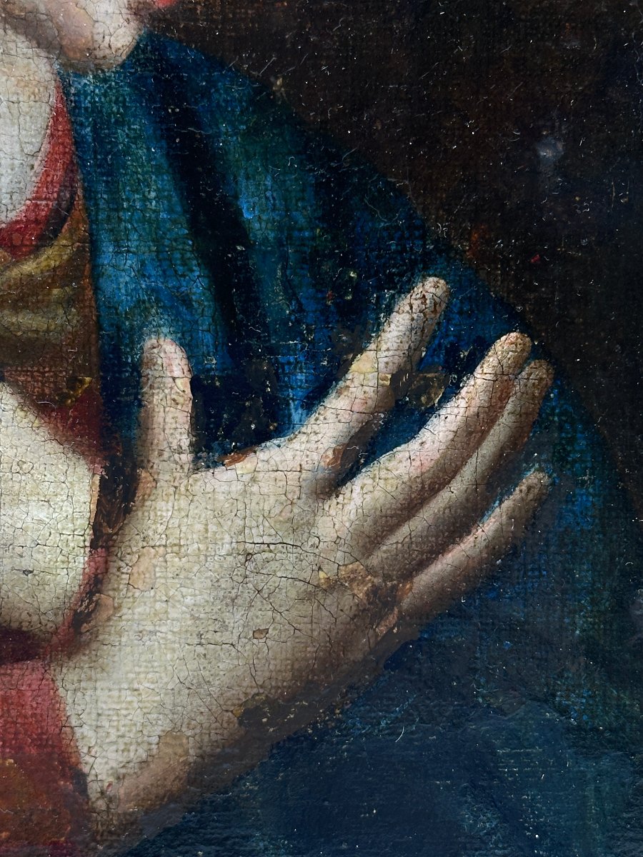 Vierge en prière, Ecole de la fin du XVIIIème, Huile sur toile.-photo-4