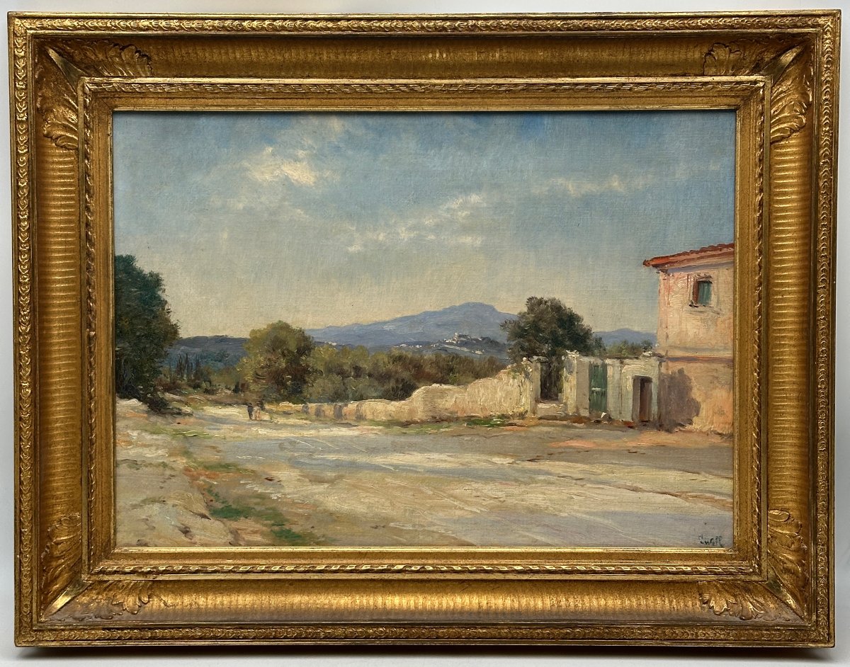 Léon Clavel (1850–1923)  "village In Provence," Oil On Canvas