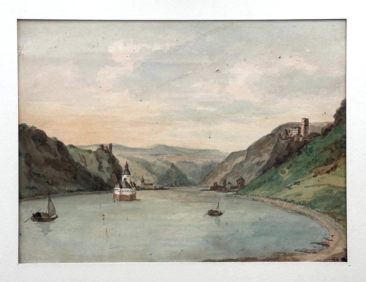 Suite de trois dessins à l'aquarelle, Ecole Suisse ou Allemande, XIX ème-photo-2