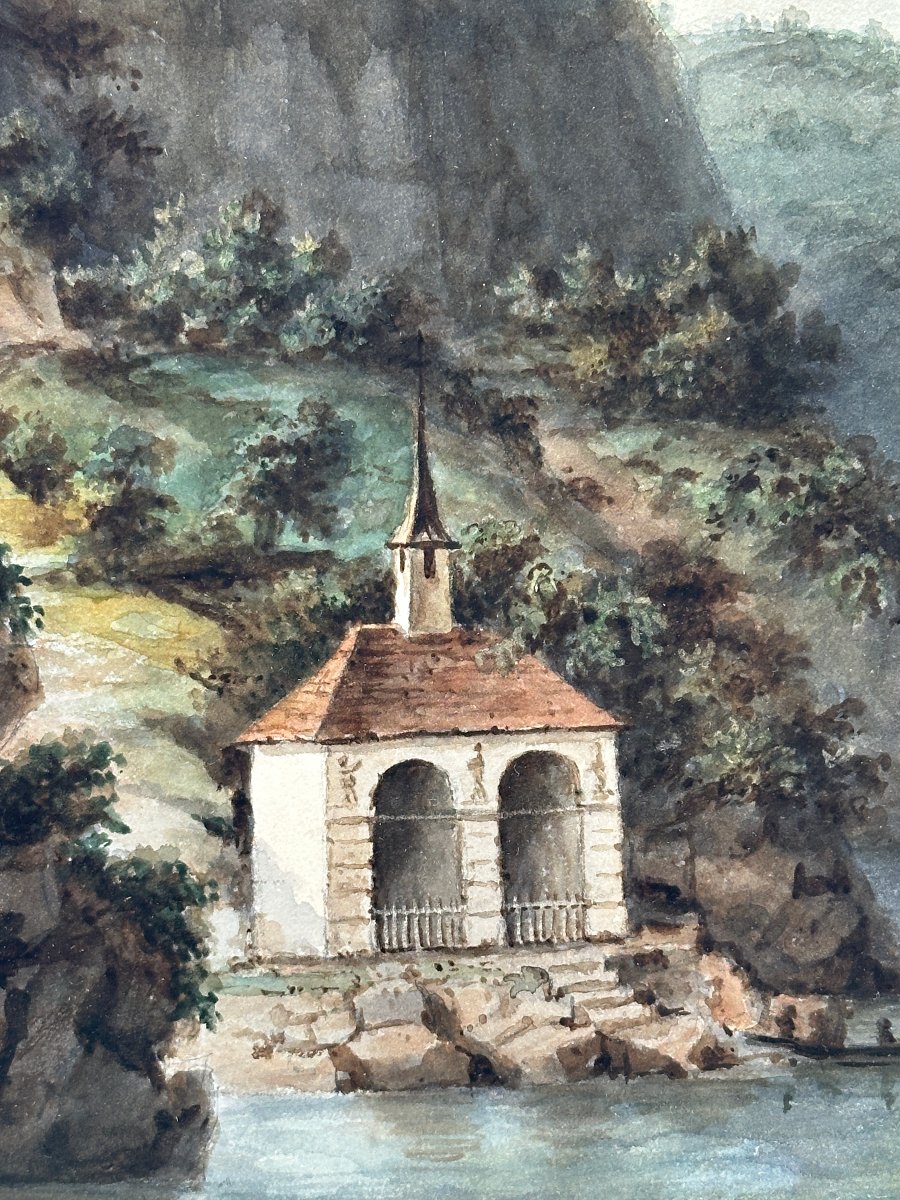 Suite de trois dessins à l'aquarelle, Ecole Suisse ou Allemande, XIX ème-photo-3