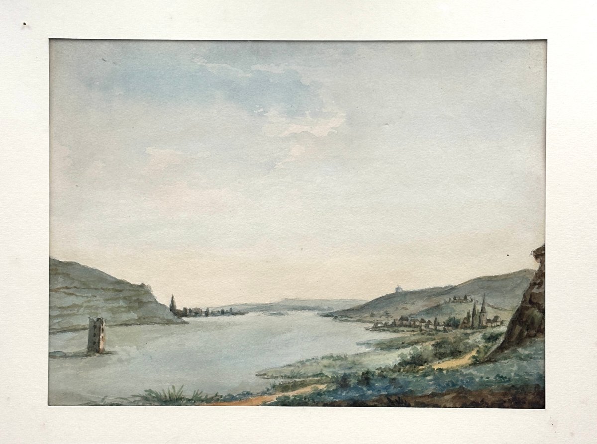 3 Watercolor Drawings, Swiss Or German School, 19th Century-photo-2